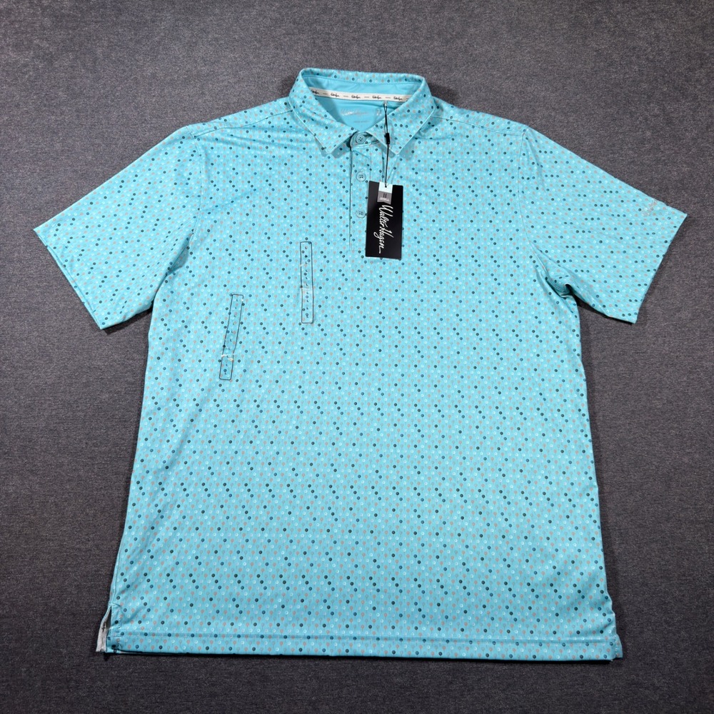 Walter Hagen Golf Polo Mens Large Blue Perfect 11 Golf Ball Print Short Sleeve